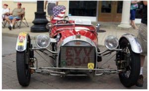 1938 Morgan 3 Wheeler challenges at the track